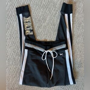 PINK Victoria's Secret yoga women’s  Black and White Joggers sequin logo XS